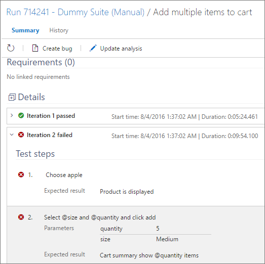 Screenshot shows viewing the test run details.