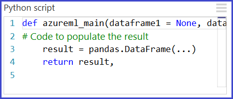 モジュール パラメーター ボックス内の Python のサンプル コード