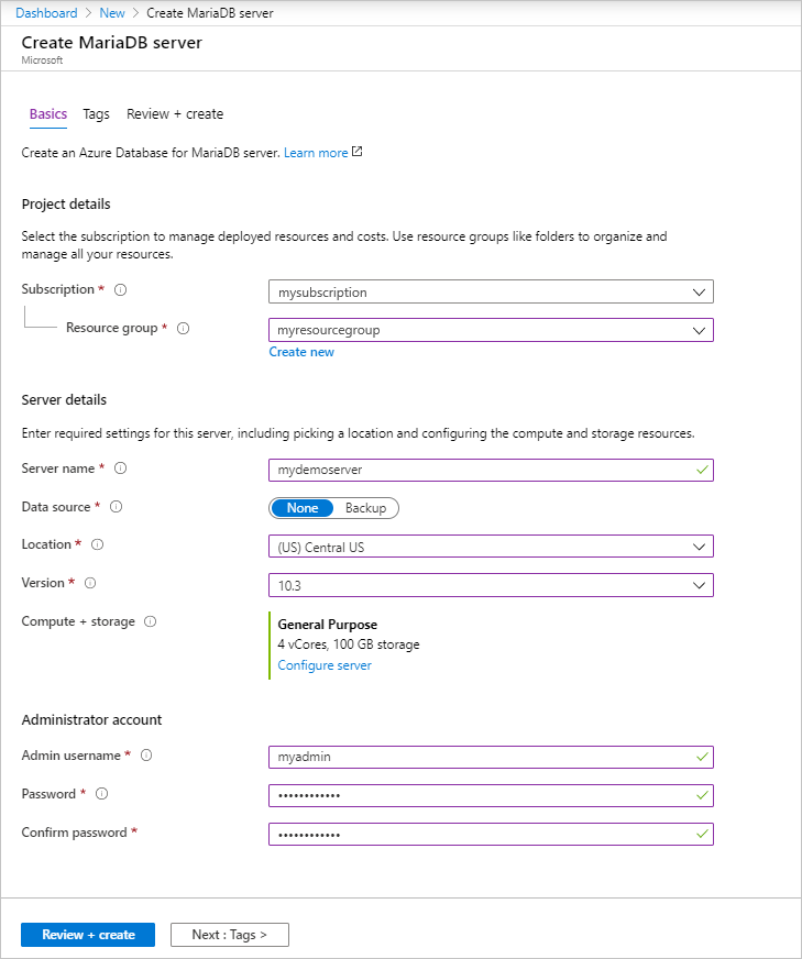 Create server form