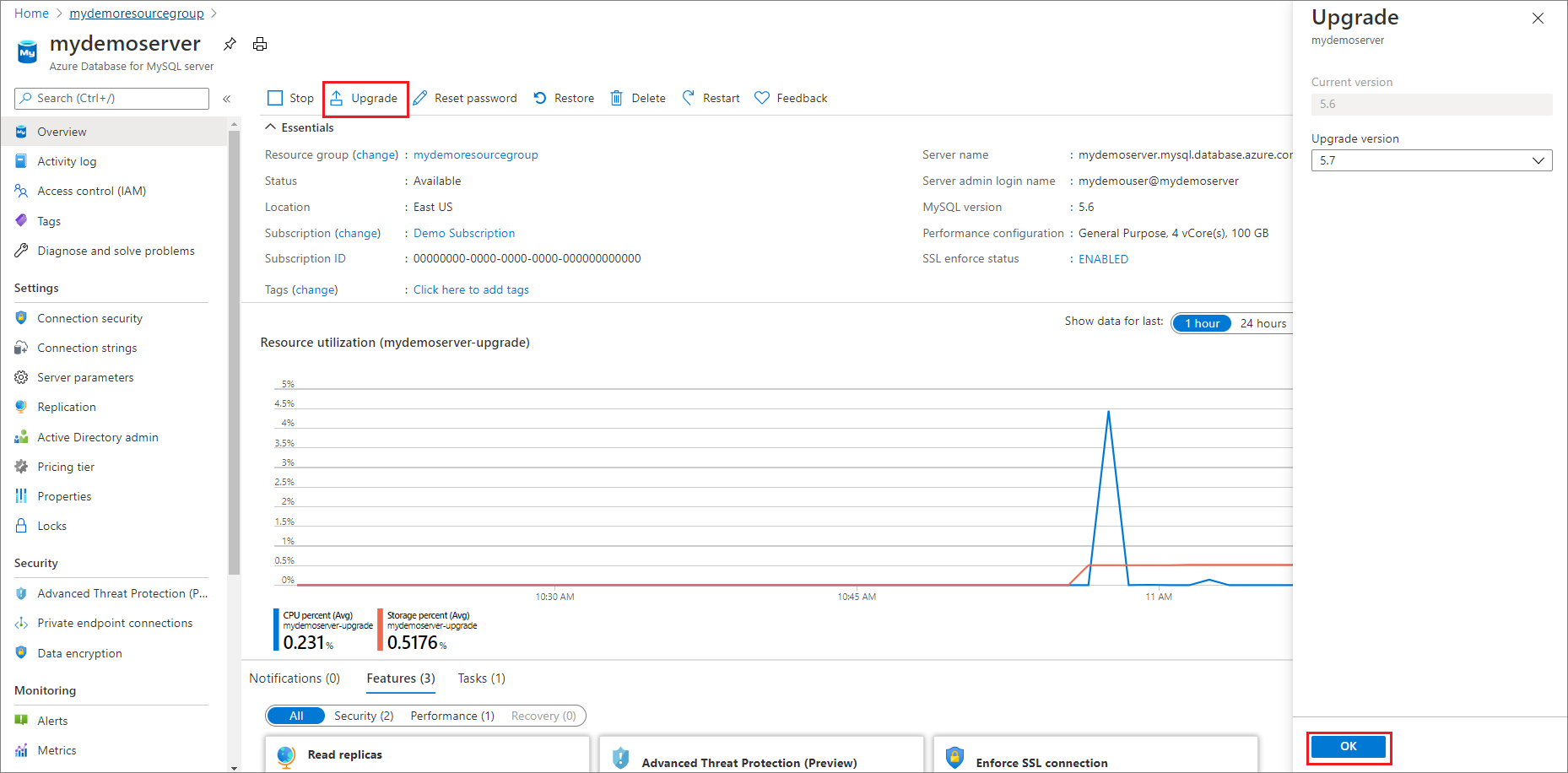 Azure Database for MySQL - 概要 - アップグレード