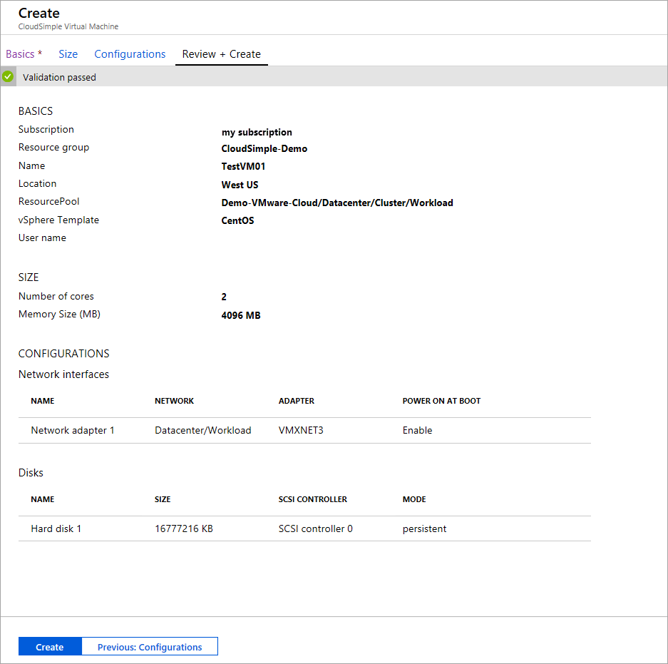 CloudSimple 仮想マシンを作成する - 確認