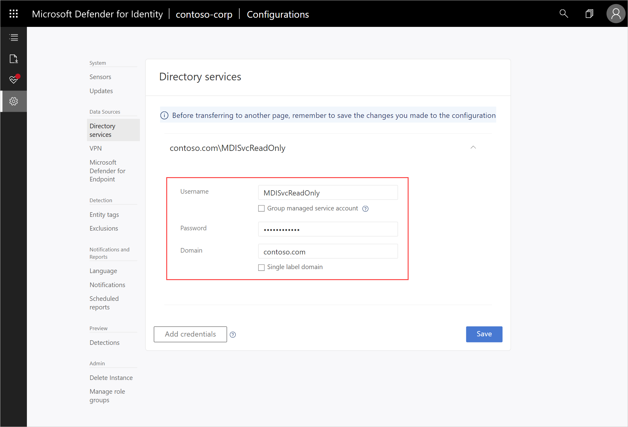 Welcome stage 1, Directory Services settings.