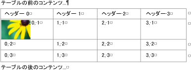 テキスト コンテナー内にイメージを含む埋め込みテーブル