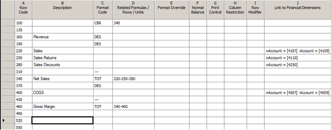 Screenshot of column definition to set baserow