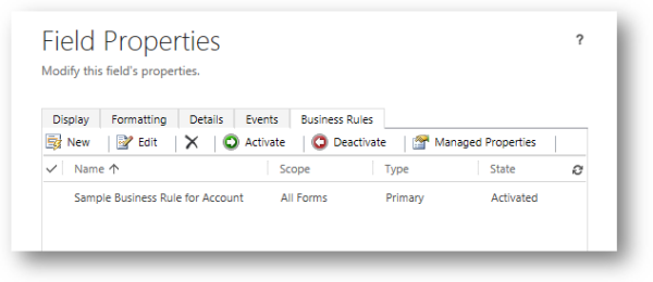 Dynamics CRM のフォーム フィールドでの業務ルール