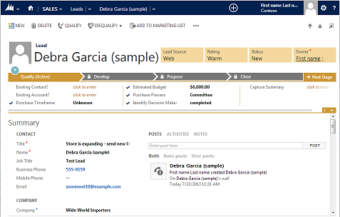 Dynamics CRM の営業フォーム