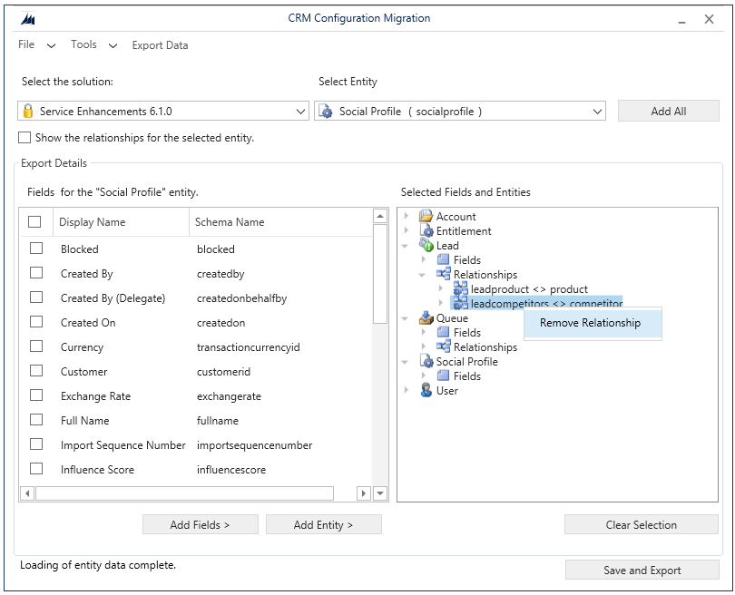 CRM スキーマの関連付けを削除します