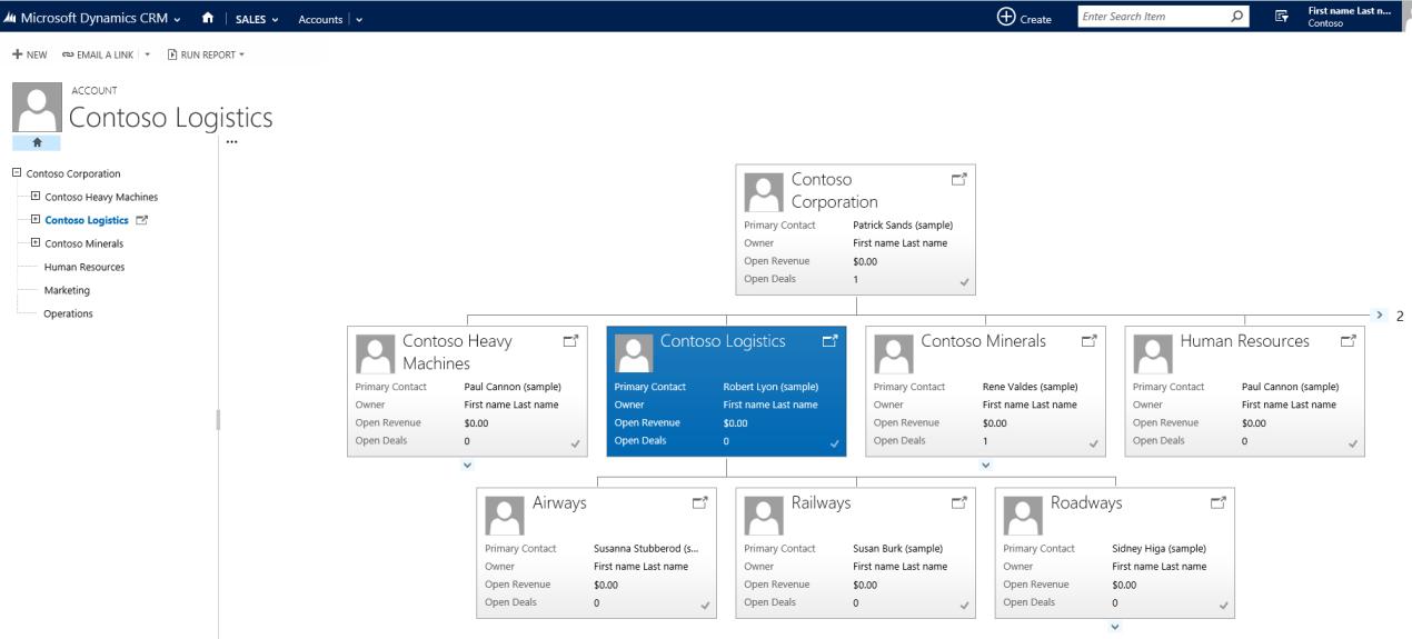 Dynamics CRM の [取引先企業] ツリーとタイル ビュー