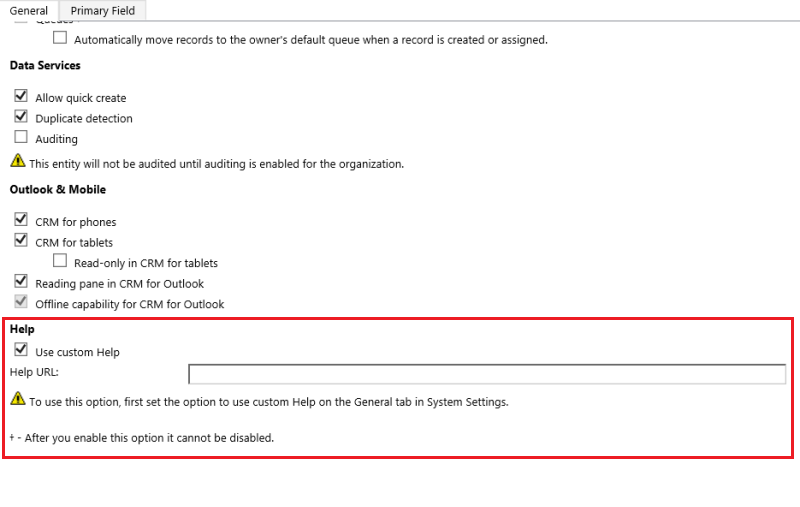 Dynamics CRM のエンティティ レベルのユーザー定義のヘルプ