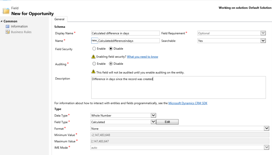 Dynamics CRM で計算フィールドを作成します