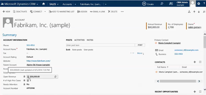 Dynamics CRM の取引先企業フォームのロールアップ フィールド