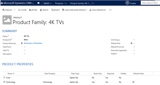 Dynamics CRM で製品ファミリを記述する