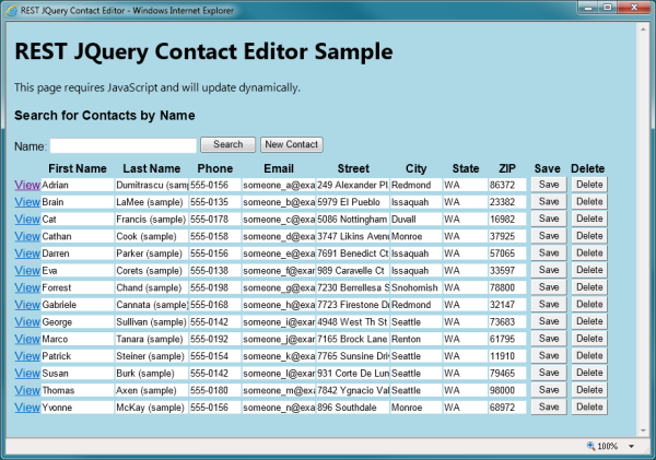 REST JQuery Contact Editor サンプル