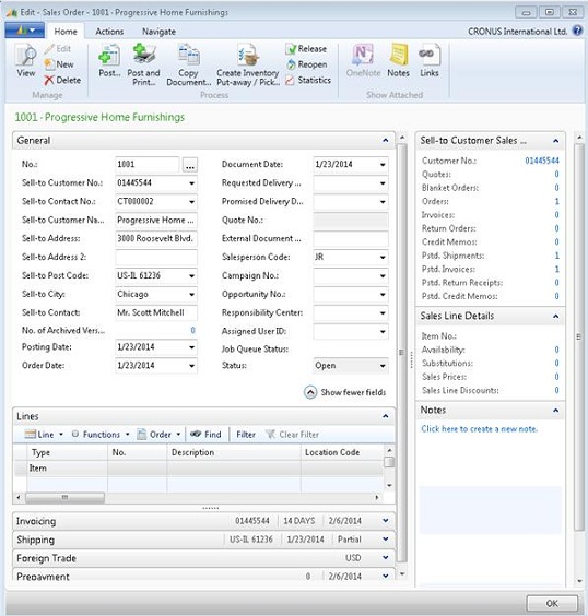 Microsoft Dynamics NAV card page