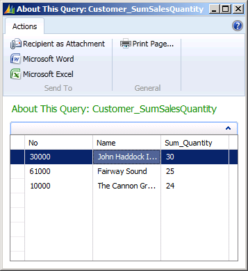 Shows the rendered dataset of a filtered query