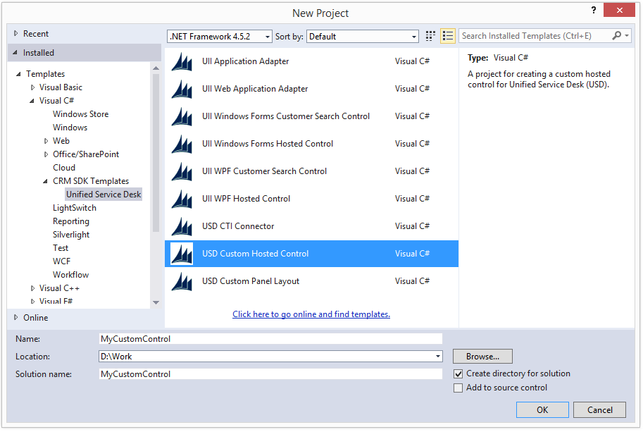 Template for creating a custom hosted control