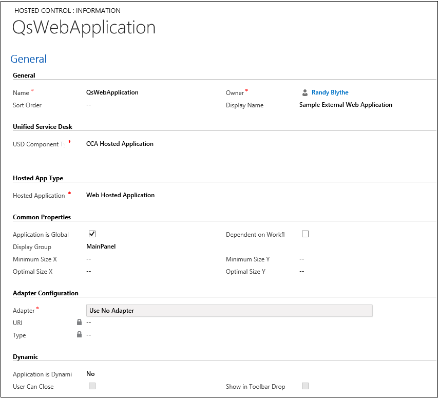 Dynamics 365 の Web アプリケーション構成のスクリーンショット