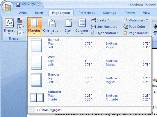 Word 2007 の余白ギャラリー