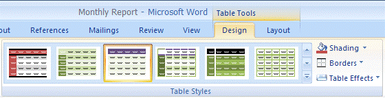 Word 2007 の表のスタイル ギャラリー