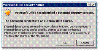 Excel のセキュリティに関する通知