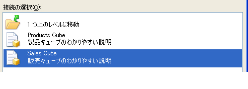 Excel Services の [接続の選択] ウィンドウ