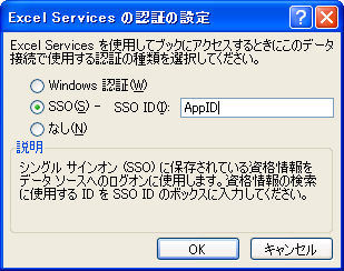 [Excel Services の認証の設定] ダイアログ ボックス