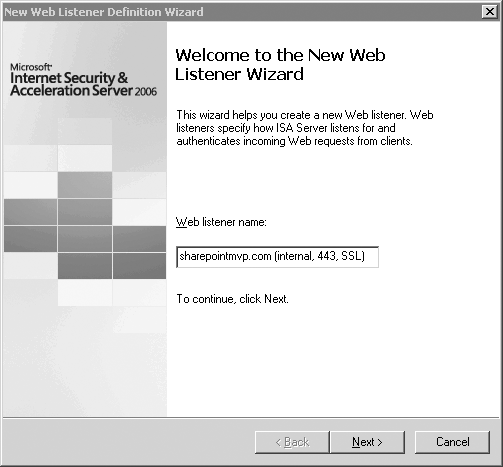 新しい Web リスナ ウィザードの開始