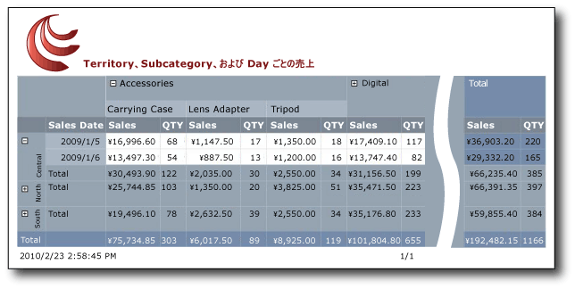 データをマトリックスで表示するレポート