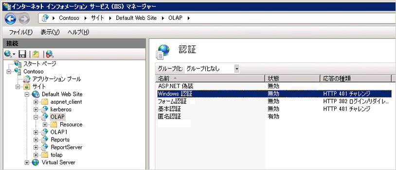 Vdir 認証設定のスクリーンショット