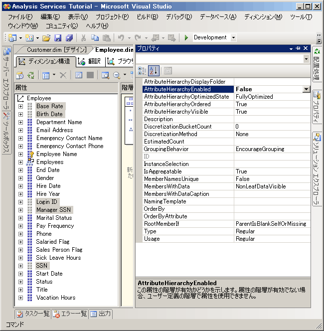 False に設定された AttributeHierarchyEnabled プロパティ