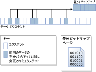 差分ビットマップでの変更されたエクステントの識別