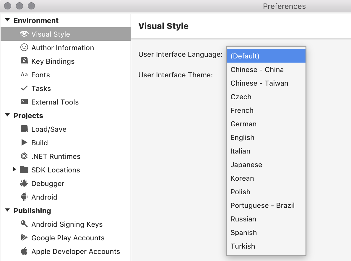 Language Selection