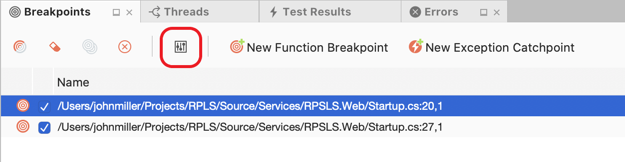 Edit existing Breakpoint in Breakpoints Window