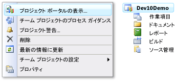 チーム プロジェクト ポータルからダッシュボードへのアクセス