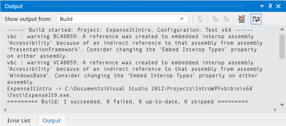 出力ウィンドウ、Visual Basic