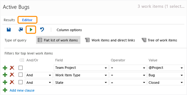 Editor view of a flat list query