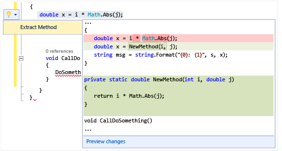 Light bulb showing refactoring options