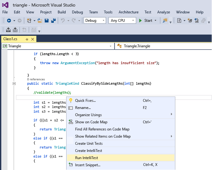 Right-click in your method to generate unit tests