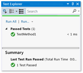 Unit Test Explorer with one passed test