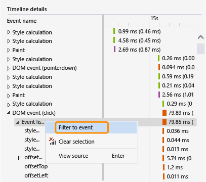 Filtering timeline to an event