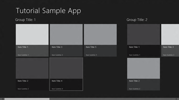 Grid App テンプレートを使ったアプリ