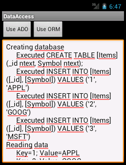 Android SQLite.NET のサンプル