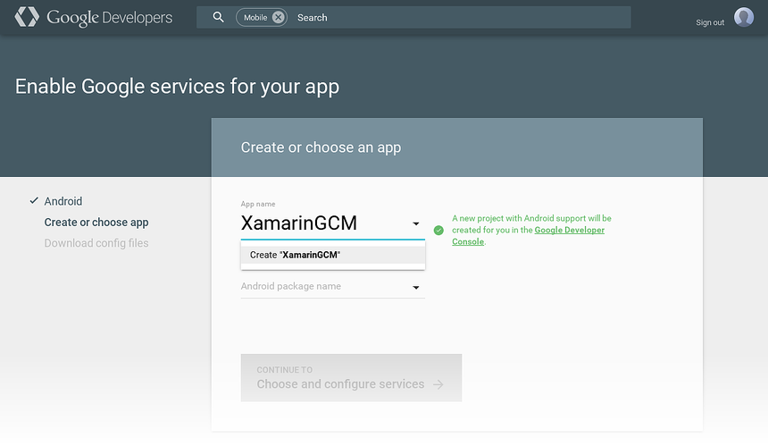 Creating XamarinGCM project