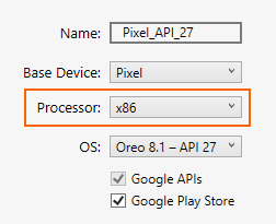 Selecting an x86 system image for a virtual device