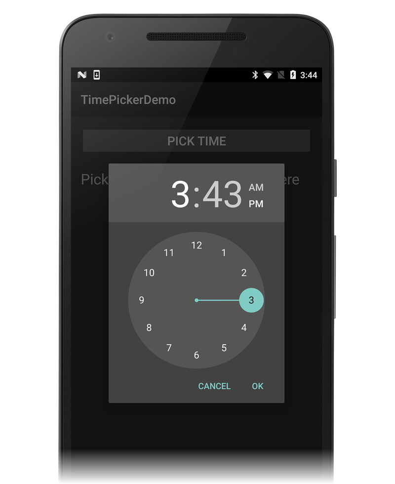アプリによって表示される既定のタイム ピッカー ダイアログのスクリーンショット