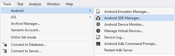 Visual Studio で Android SDK Manager を起動する方法