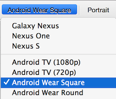 Xamarin Android Designer での Android Wear Square 画面の選択