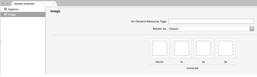Visual Studio for Mac での資産カタログ内の新しいイメージ セットのスクリーンショット