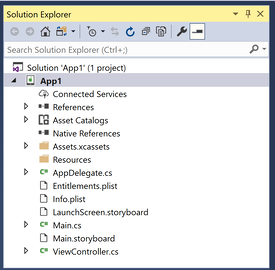 The Main.storyboard file in the Solution Explorer