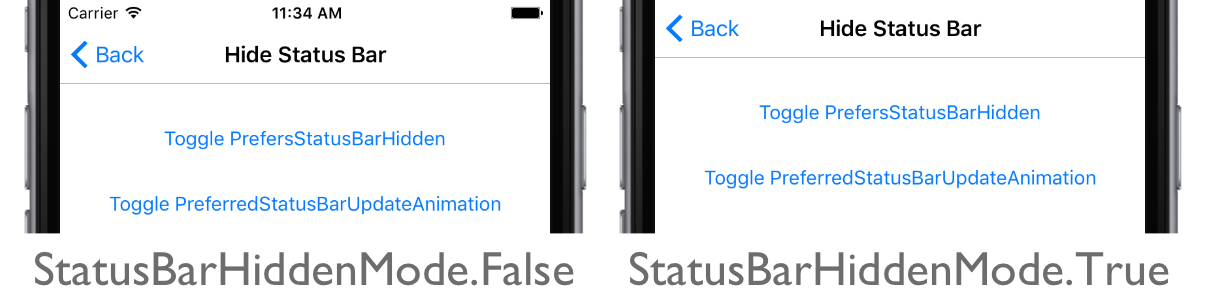 ステータス バー可視性のプラットフォーム固有設定